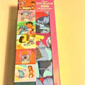 Disney Lilo and Stitch 7 Pairs No Show Socks Shoe Size 4-10